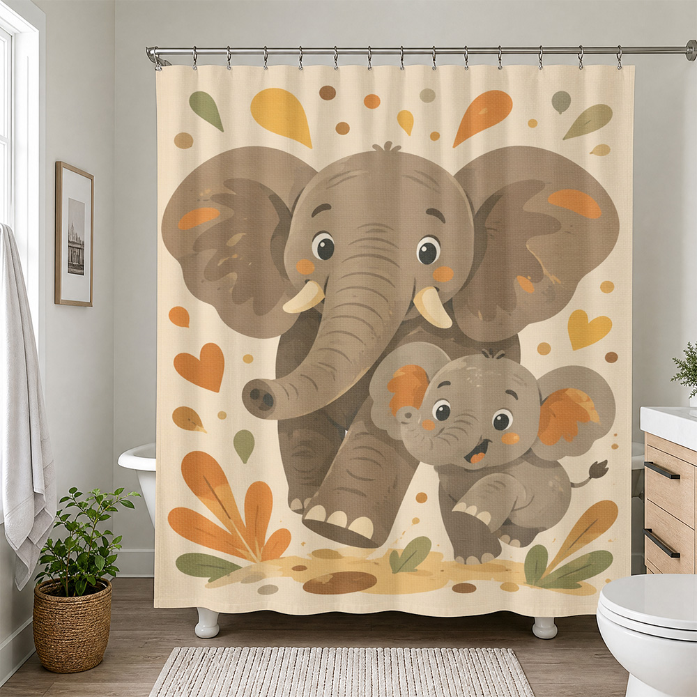 Curtain Curtain - Cute Cartoon Elephant Family Shower Curtain