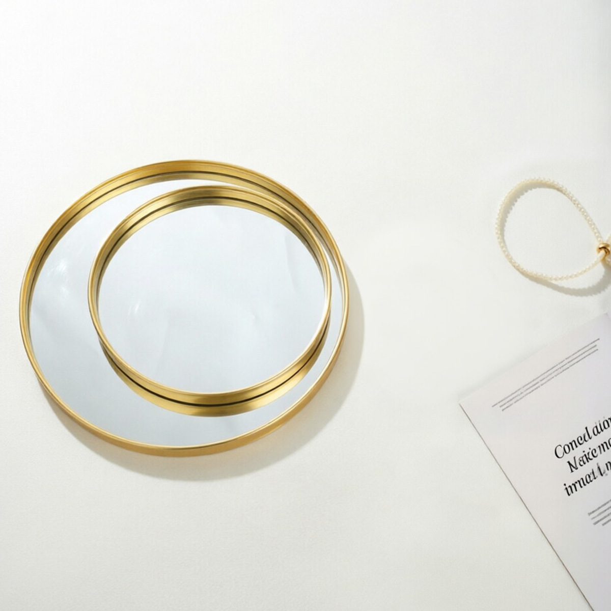 Gold‑Toned Round Mirror Tray,  - Decorative Mirror ulasan dan harga