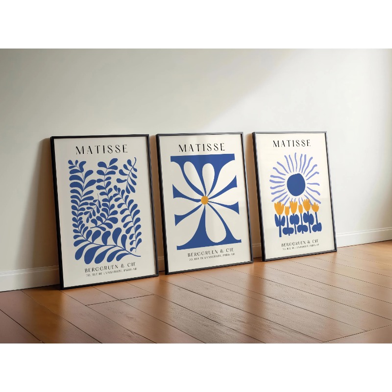 Blue Matisse Prints Set of 3 P - Abstract Canvas Set ulasan dan harga