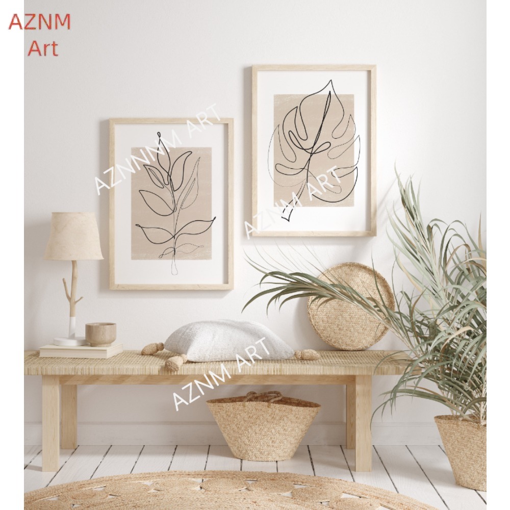 1/2Pcs Botanical Line Art Prin - Abstract Canvas Set ulasan dan harga