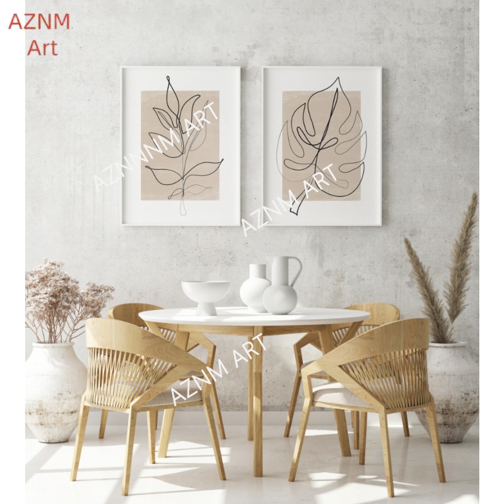 1/2Pcs Botanical Line Art Prin - Abstract Canvas Set ulasan dan harga